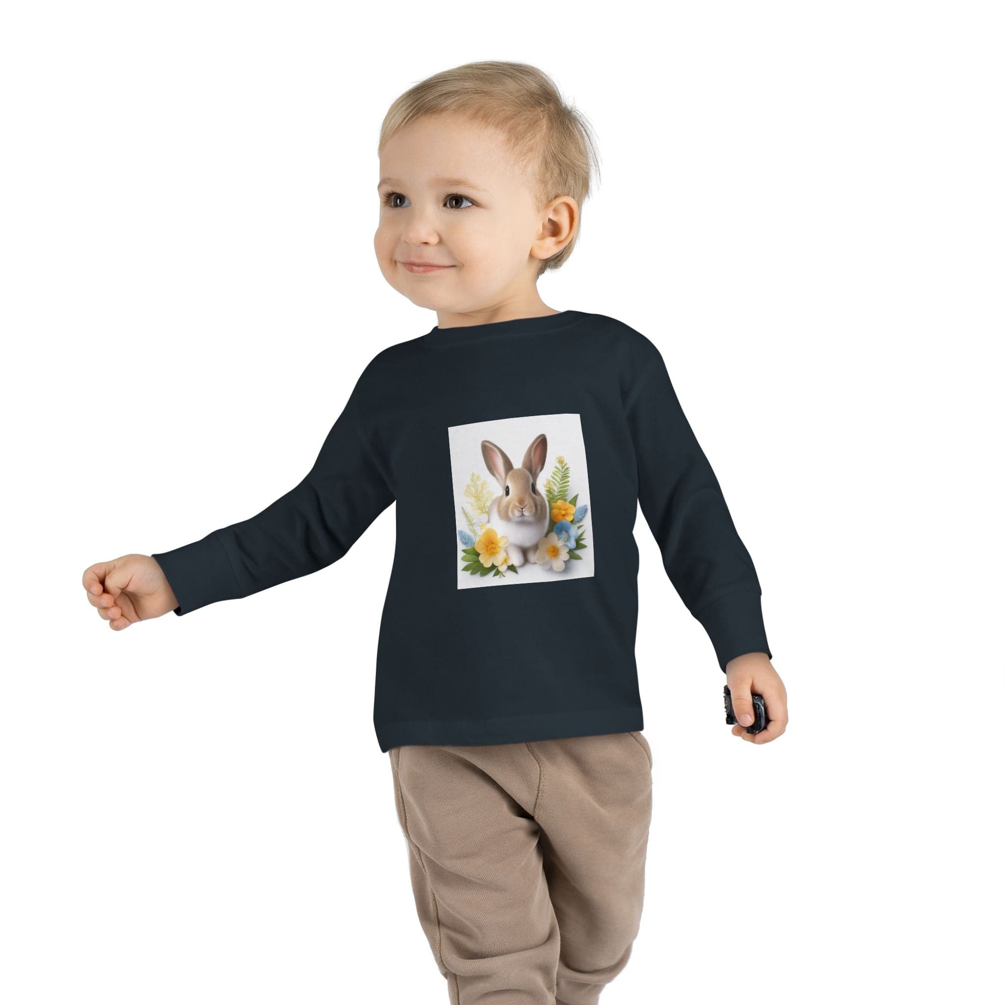 Adorable Comfort: Custom Bunny Toddler Long-Sleeve Tee with UCCA Logo 2T / Black Kids clothes