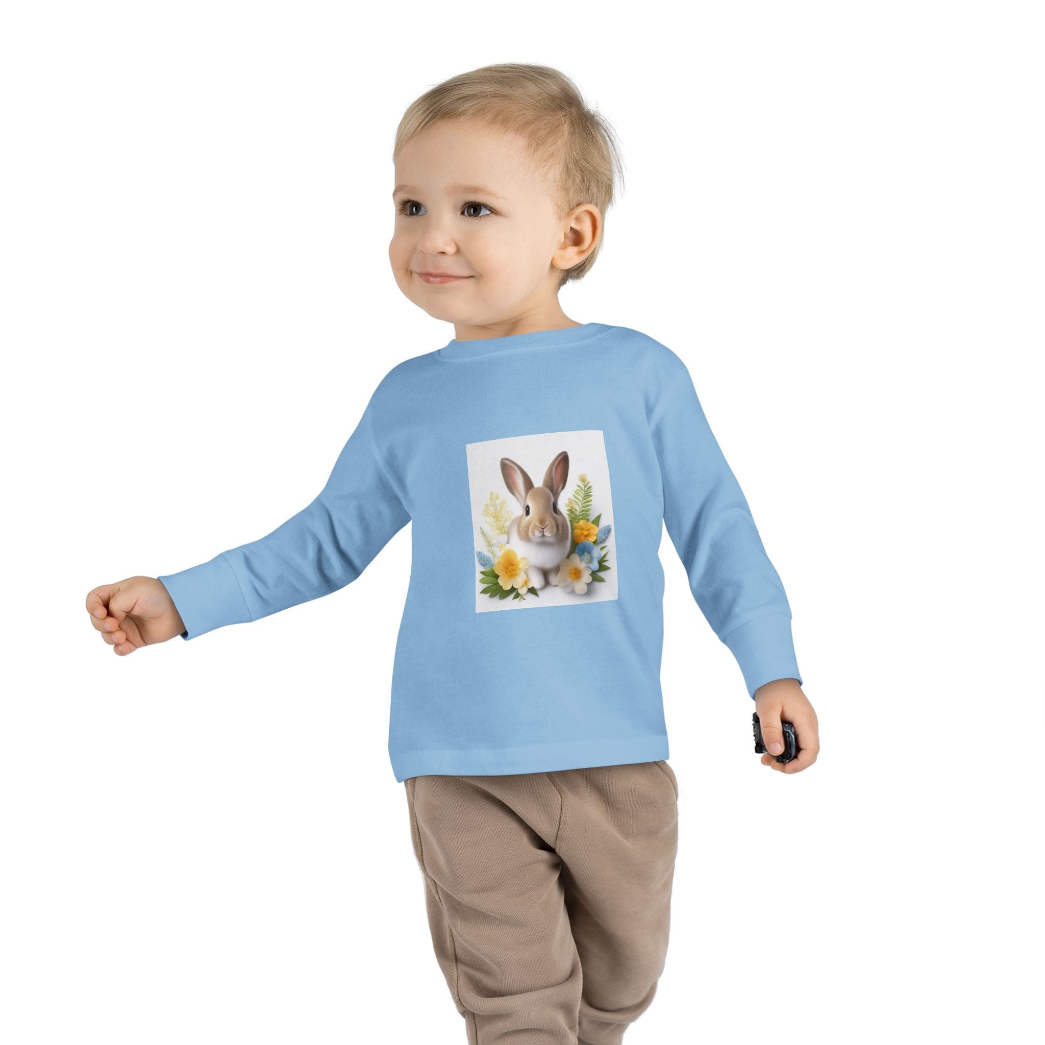 Adorable Comfort: Custom Bunny Toddler Long-Sleeve Tee with UCCA Logo 2T / Light Blue Kids clothes