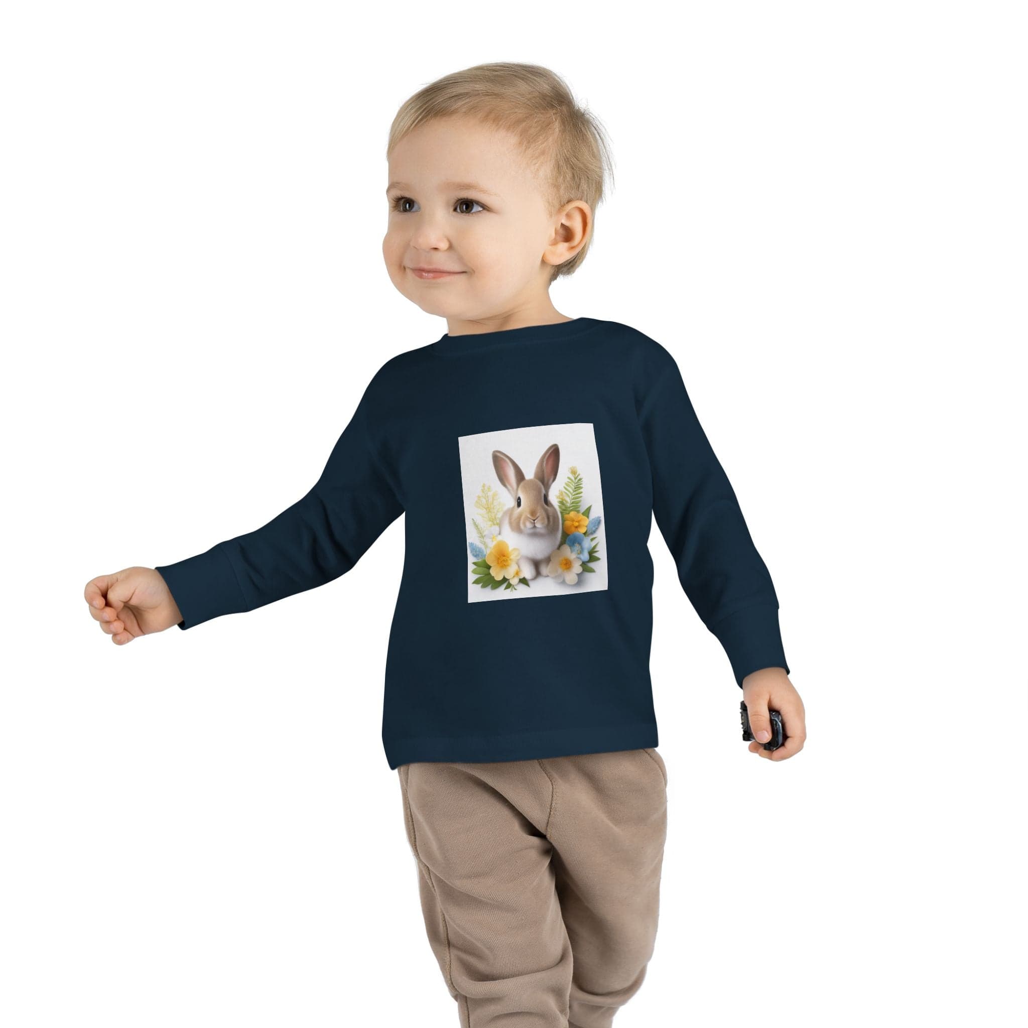 Adorable Comfort: Custom Bunny Toddler Long-Sleeve Tee with UCCA Logo 2T / Navy Kids clothes