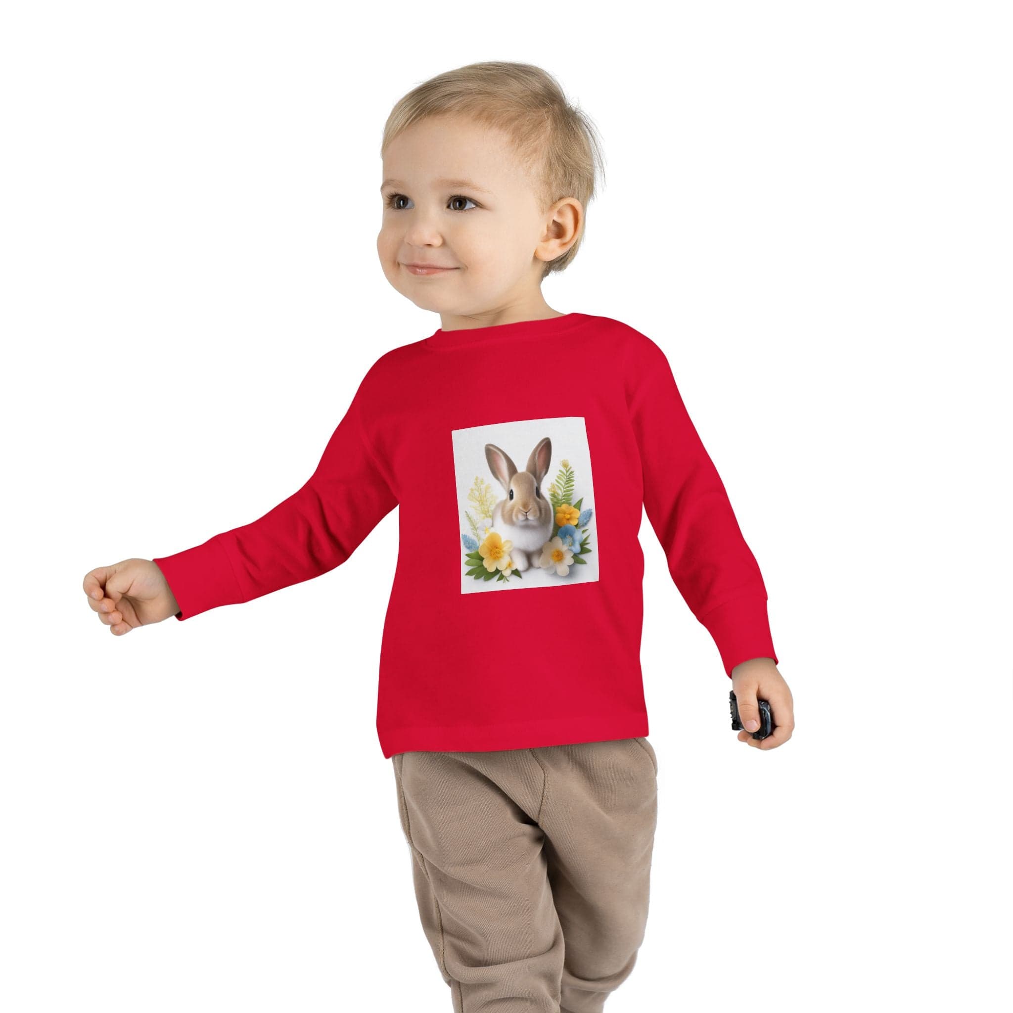 Adorable Comfort: Custom Bunny Toddler Long-Sleeve Tee with UCCA Logo 2T / Red Kids clothes