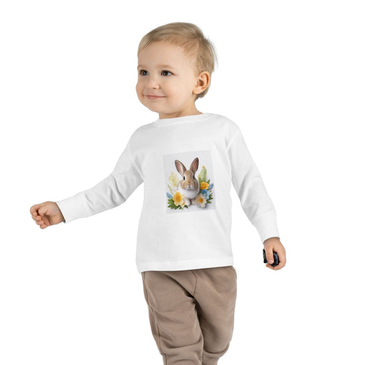 Adorable Comfort: Custom Bunny Toddler Long-Sleeve Tee with UCCA Logo 2T / White Kids clothes