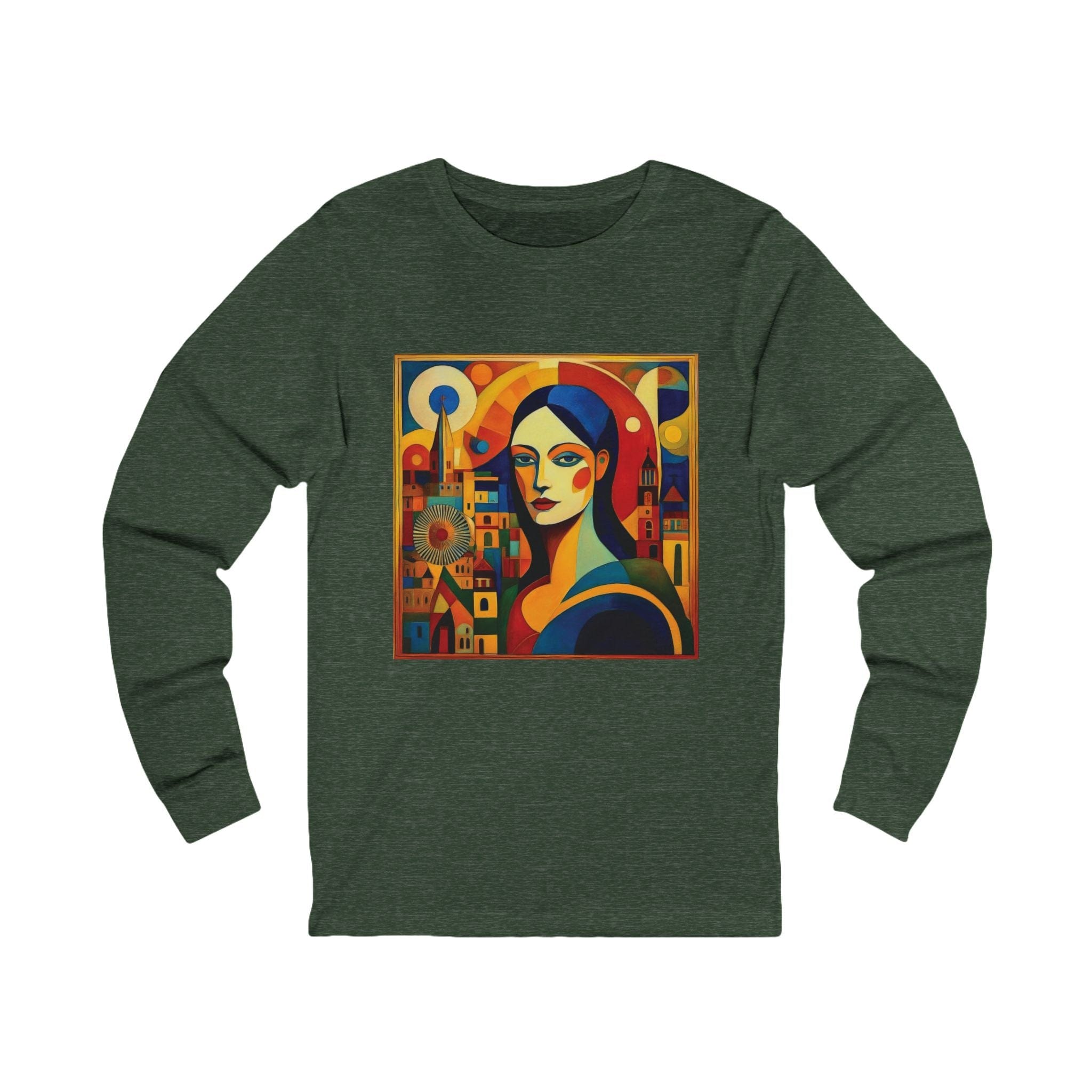Art Series: Abstract Elegance Long Sleeve Unisex Jersey Tee - Single Print S / Heather Forest Long-sleeve