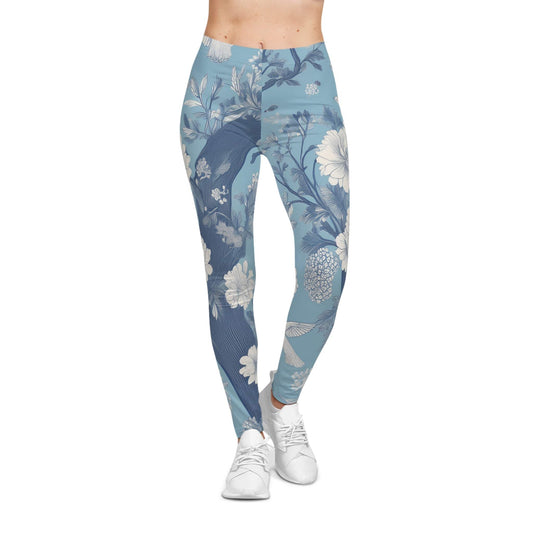 Blue Toile Garden Leggings – Classic Meets Comfort XS / Seam thread color automatically matched to design All Over Prints