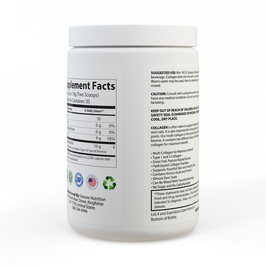 Collagen Peptides Type I & III Supplement (350g, 12.3oz) White jar + lid / NET WT 12.35 OZ (350g) / Unflavored Food Supplements