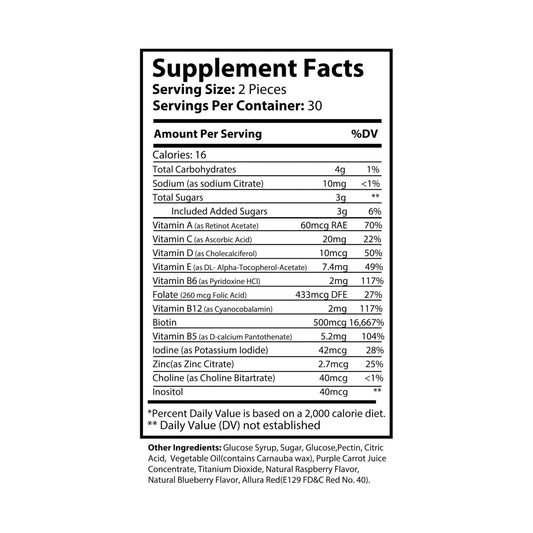 Hair Vitamin Gummies (60 Gummies) Clear bottle + black cap / Multiple Fruits / 60 Gummies Food Supplements