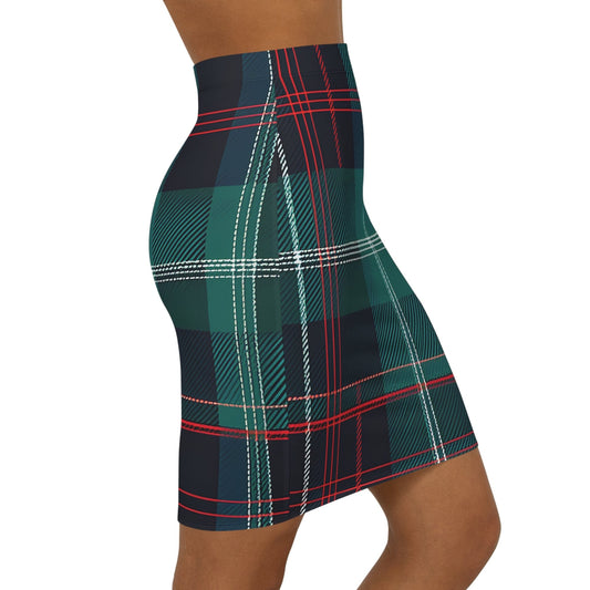 Highland Edge Pencil Skirt – Mid-Waist Tartan Print All Over Prints
