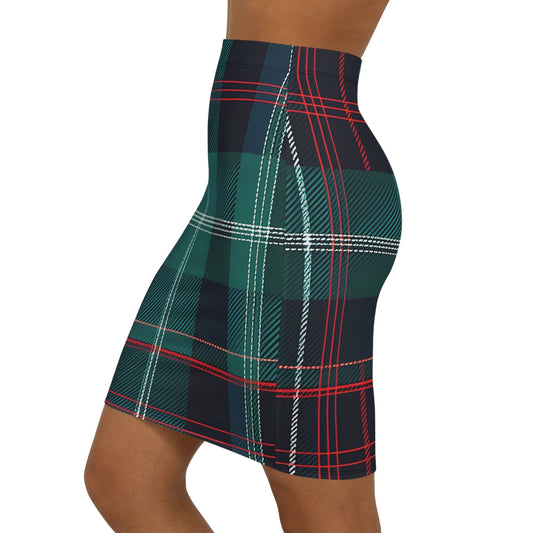Highland Edge Pencil Skirt – Mid-Waist Tartan Print All Over Prints