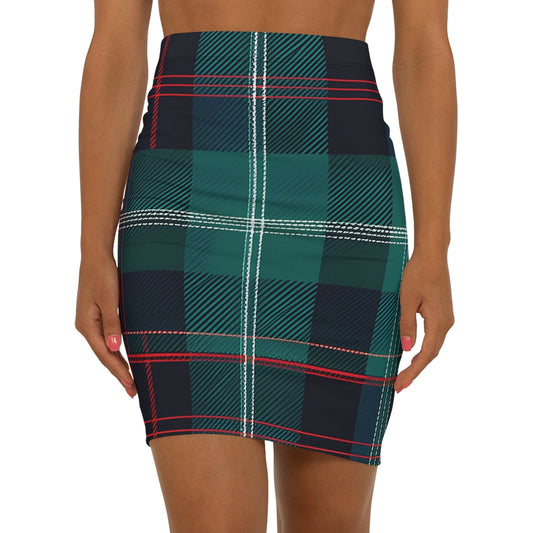 Highland Edge Pencil Skirt – Mid-Waist Tartan Print All Over Prints