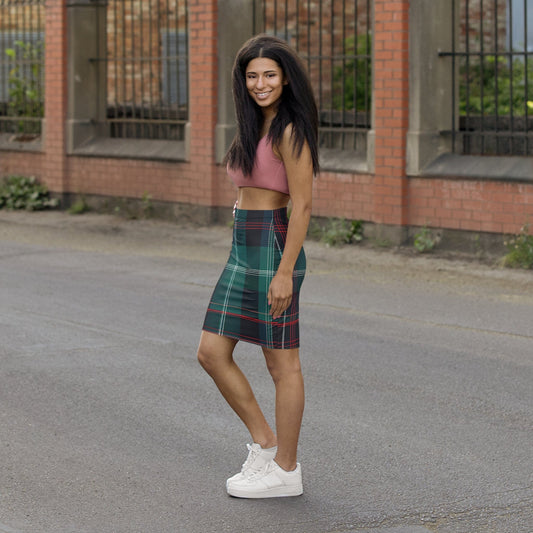Highland Edge Pencil Skirt – Mid-Waist Tartan Print XS / Black stitching All Over Prints