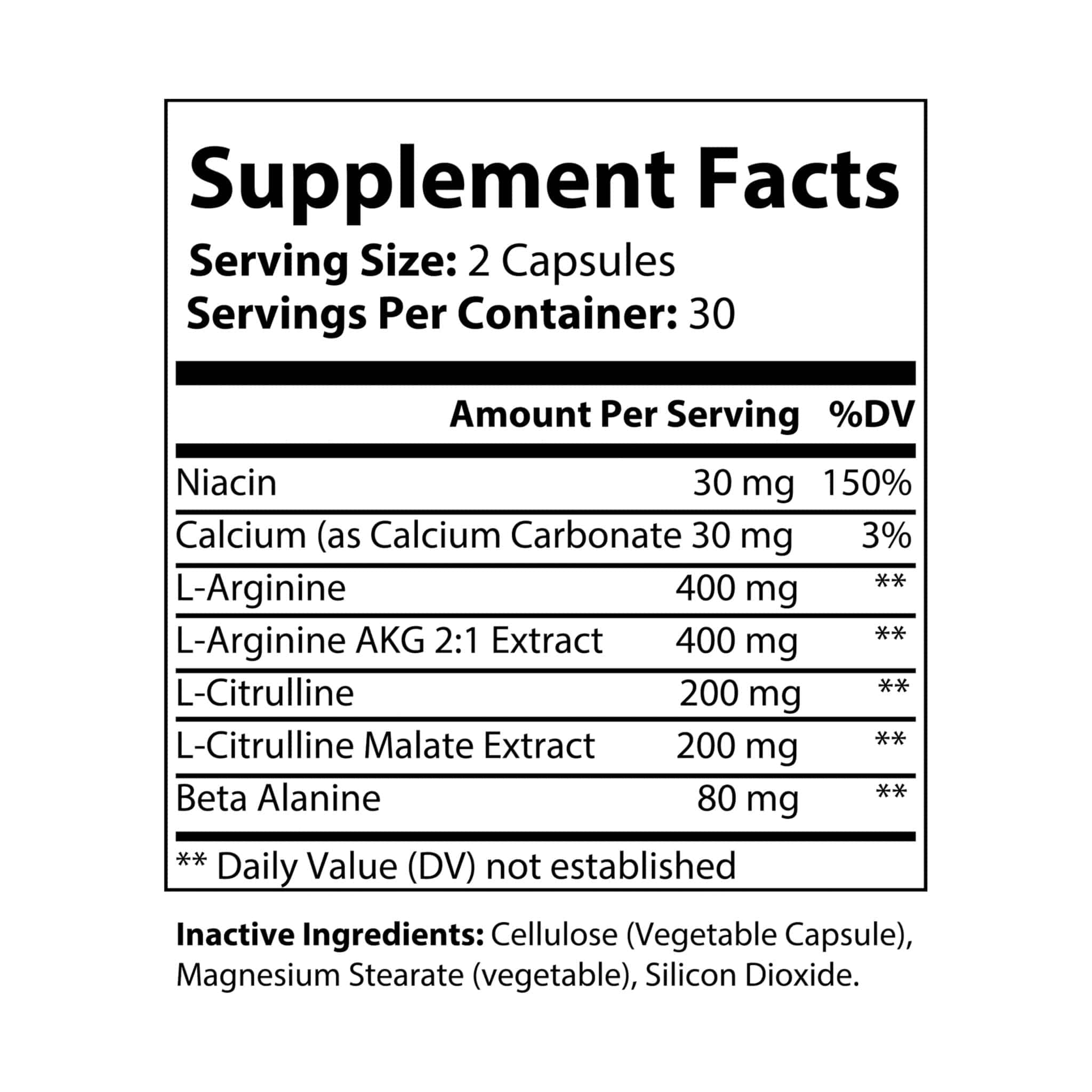 L-Arginine Supplement (60 Capsules) Black bottle + cap / Unflavored / 60 Vegetable capsules Food Supplements