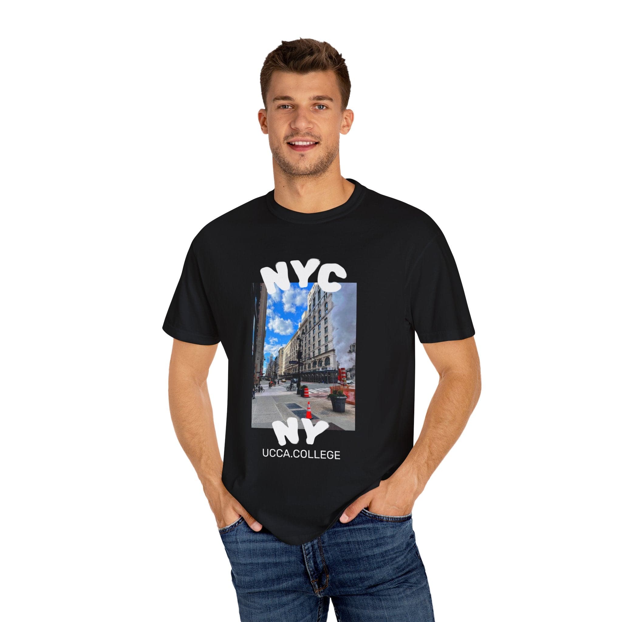 Madison Ave Steam – NYC Street Scene Tee - Mens Black / S T-Shirt