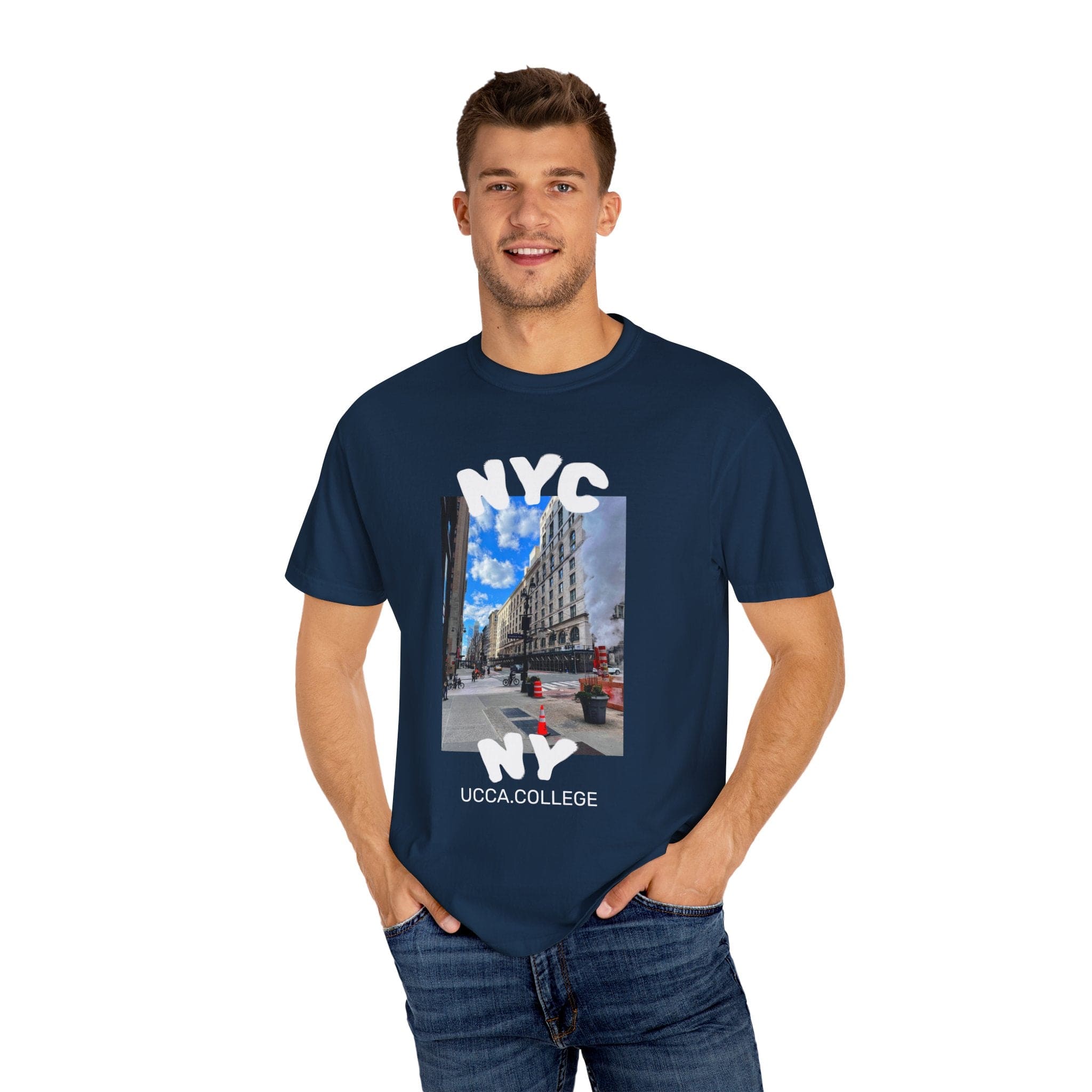 Madison Ave Steam – NYC Street Scene Tee - Mens True Navy / S T-Shirt