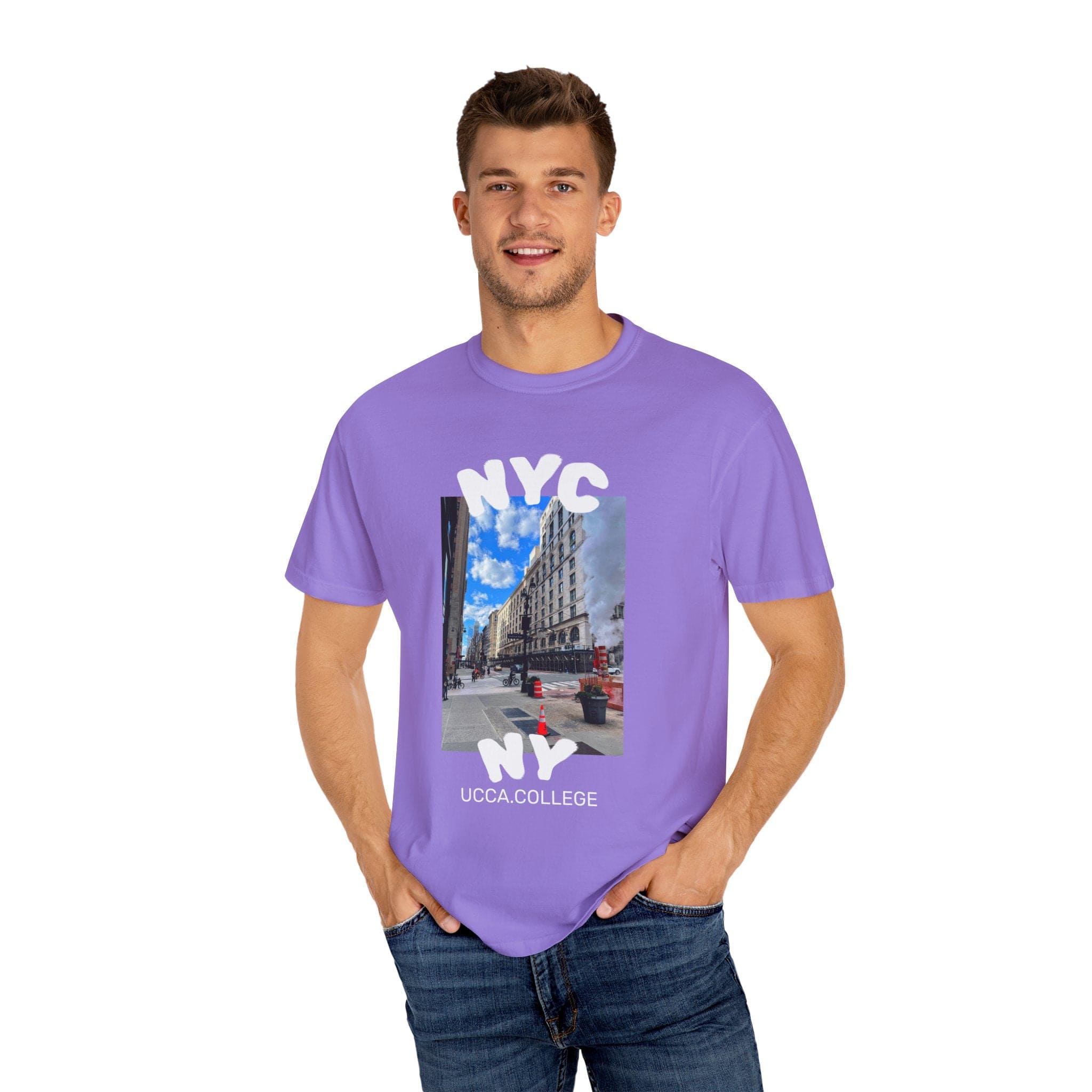 Madison Ave Steam – NYC Street Scene Tee - Mens Violet / S T-Shirt
