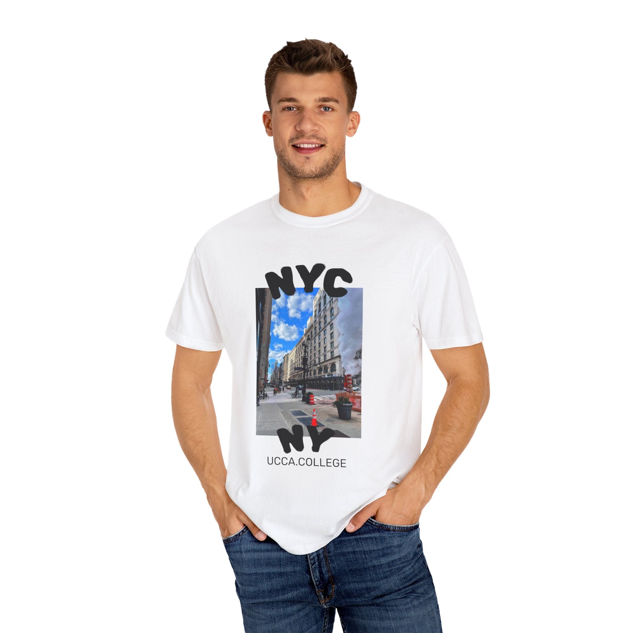 Madison Ave Steam – NYC Street Scene Tee - Mens White / S T-Shirt