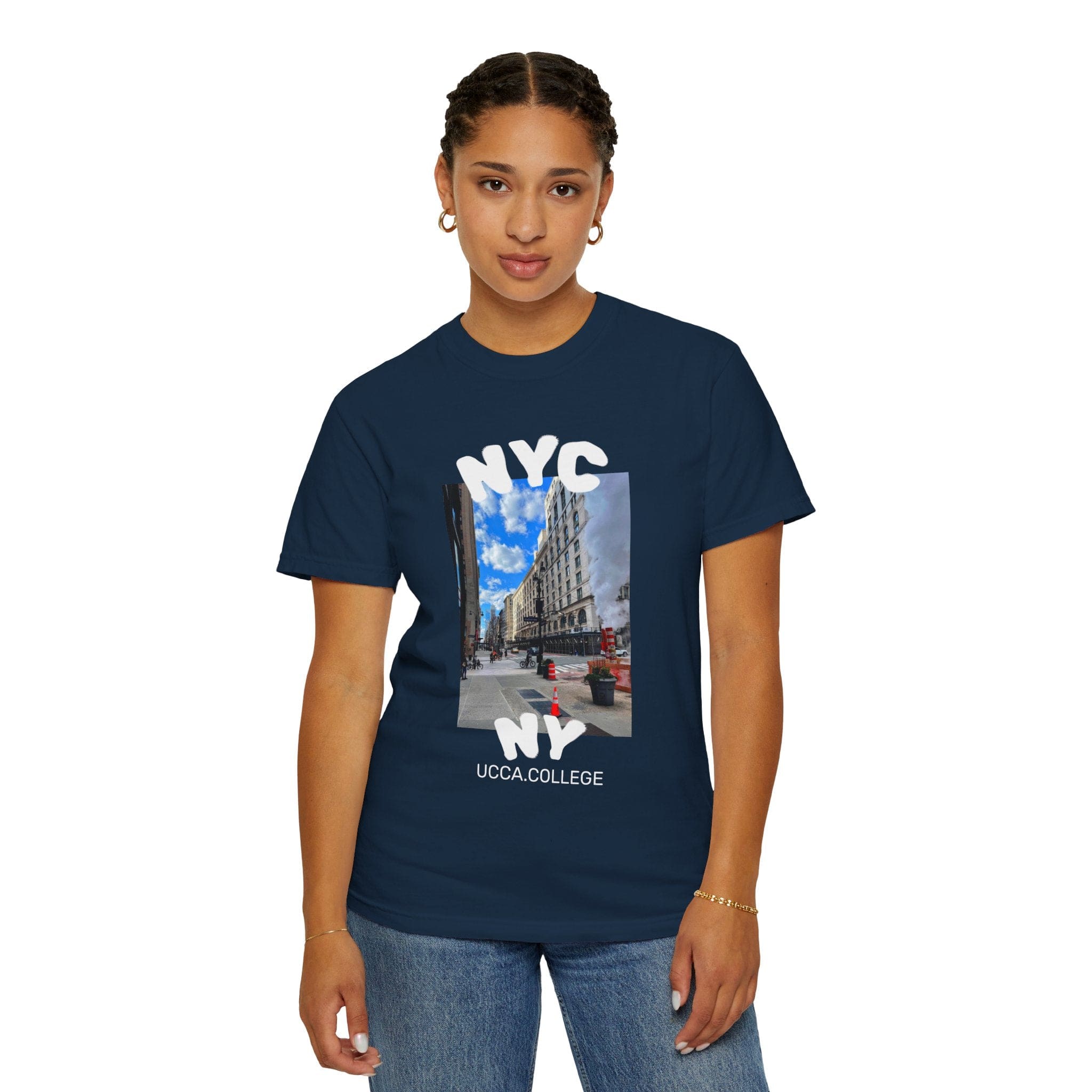 Madison Ave Steam – NYC Street Scene Tee - Womens True Navy / S T-Shirt