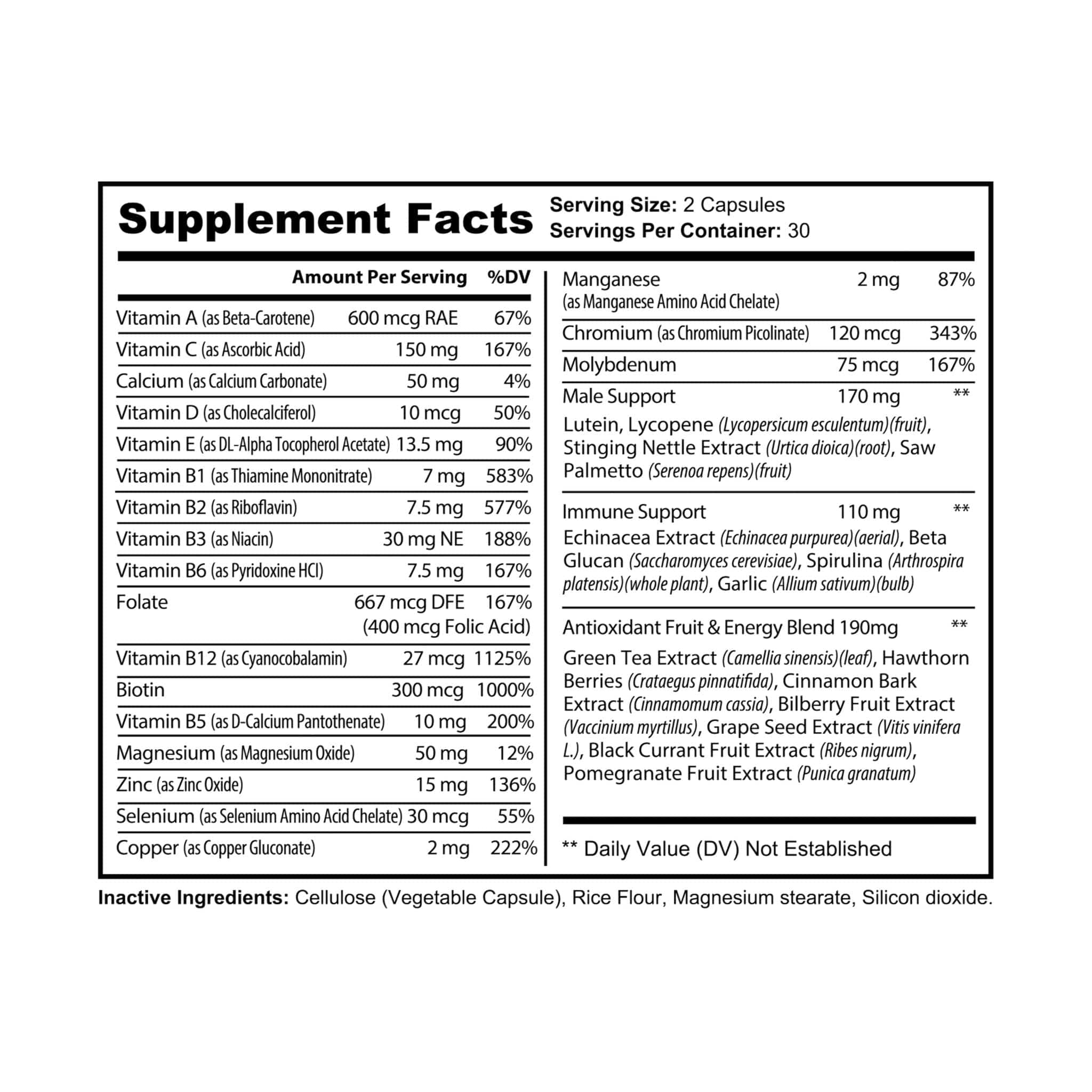 Multivitamin for Men Supplement (60 Capsules) White bottle + cap / Unflavored / 60 Vegetable capsules Food Supplements