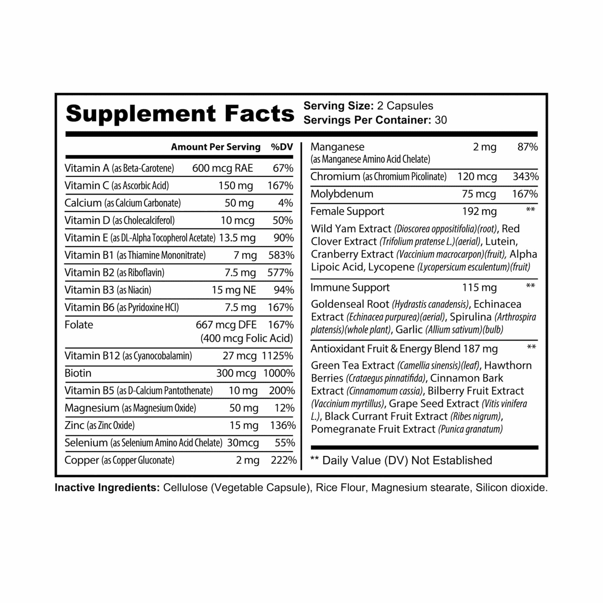 Multivitamin for Women Supplement (60 Capsules) White bottle + cap / Unflavored / 60 Vegetable capsules Food Supplements