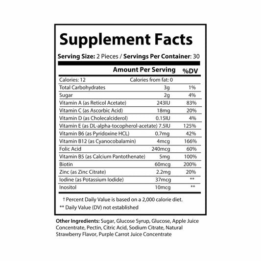 Multivitamin Gummies for Adults (60 Gummies) Clear bottle + black cap / Unflavored / 60 Gummies Food Supplements
