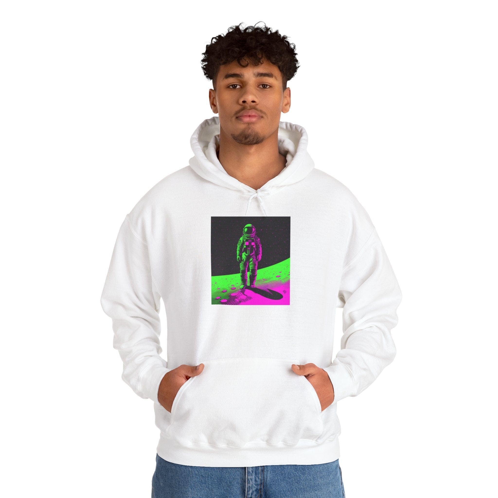 Neon Astronaut Heavy Blend™ Hoodie – Cosmic Streetwear Edition 🚀✨ S / White Hoodie