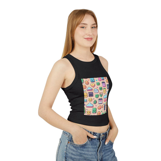 Pixel Party Ribbed Tank – Retro Gamer Crop Solid Black Blend / XS Tank Top