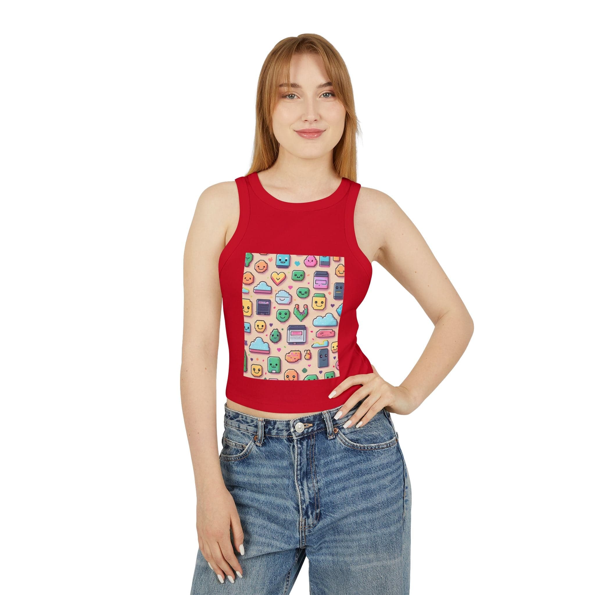Pixel Party Ribbed Tank – Retro Gamer Crop Tank Top