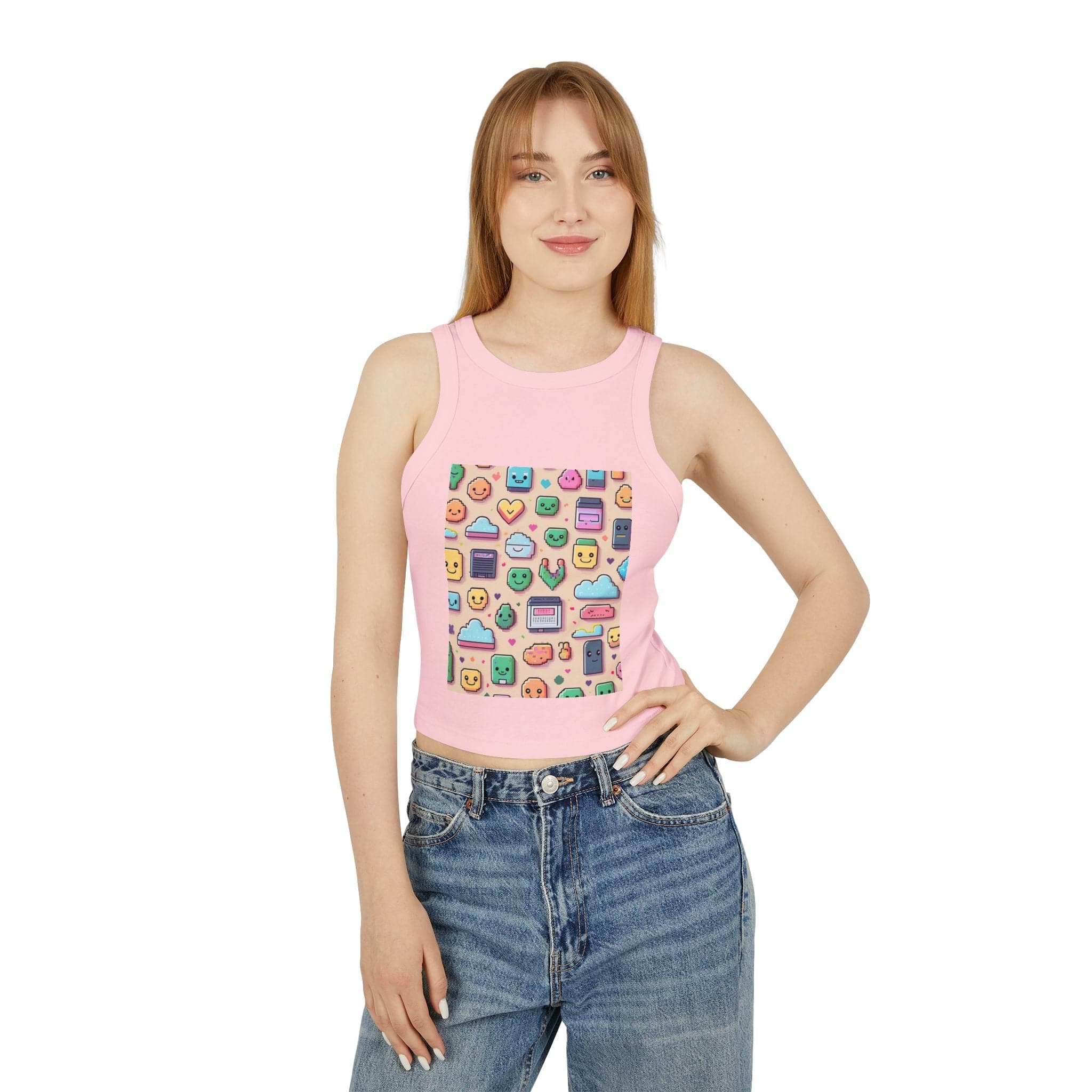 Pixel Party Ribbed Tank – Retro Gamer Crop Tank Top