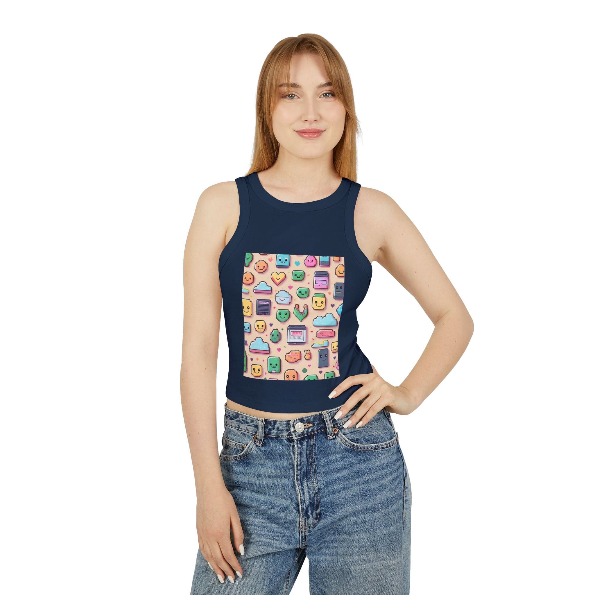 Pixel Party Ribbed Tank – Retro Gamer Crop Tank Top