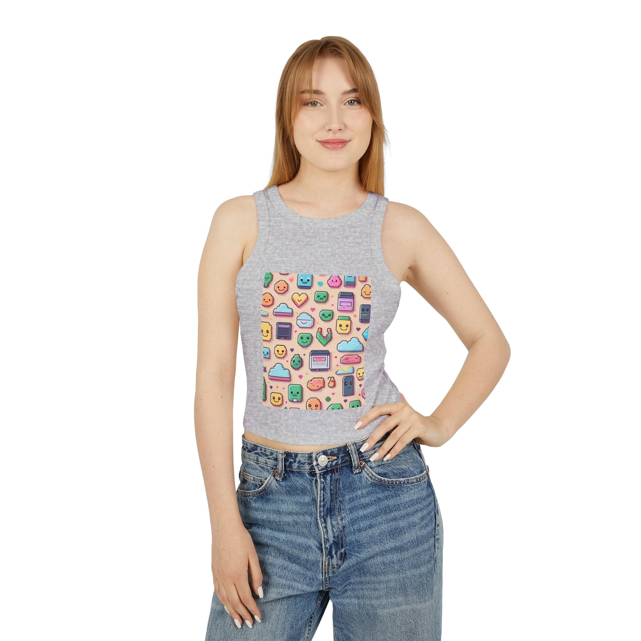Pixel Party Ribbed Tank – Retro Gamer Crop Tank Top