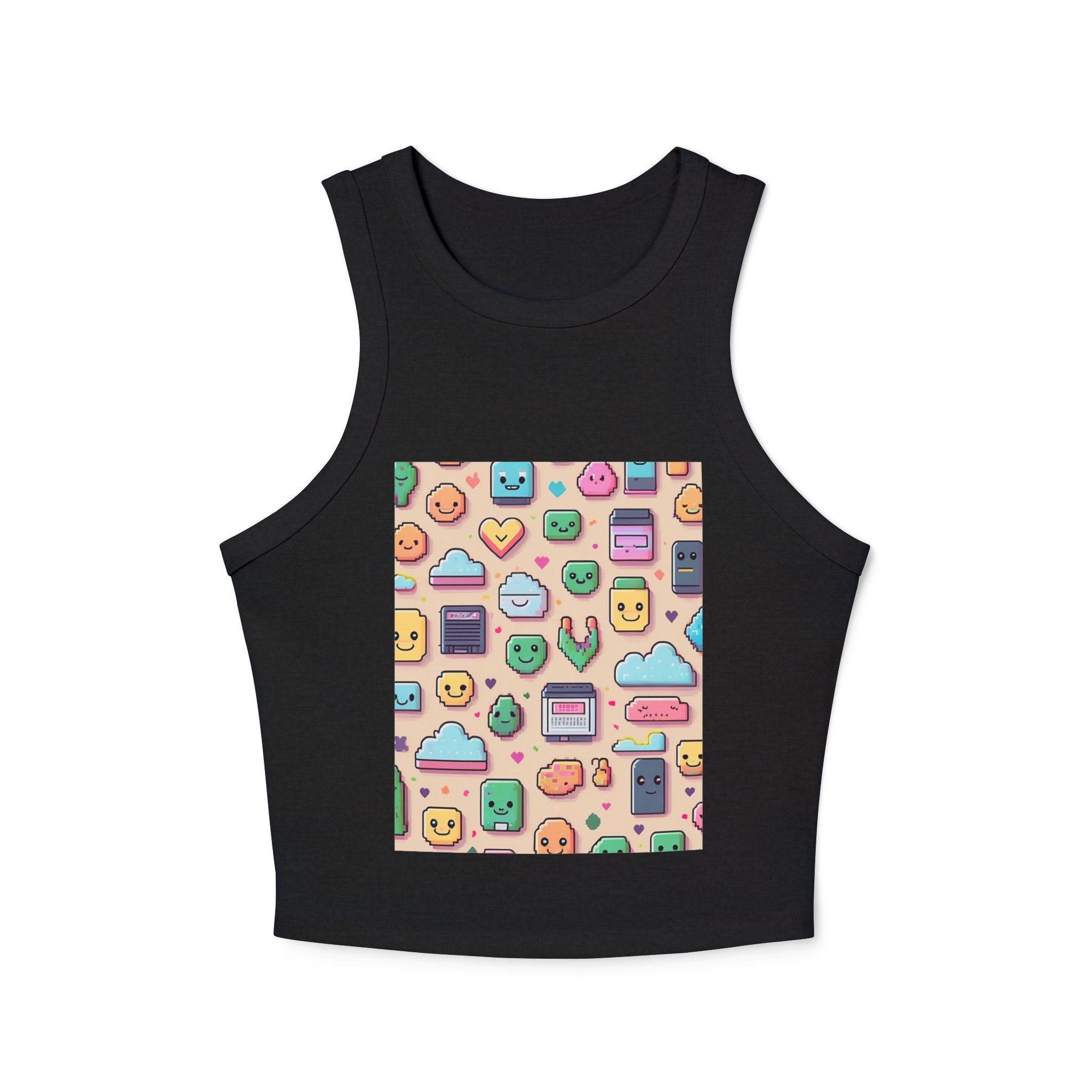Pixel Party Ribbed Tank – Retro Gamer Crop Tank Top