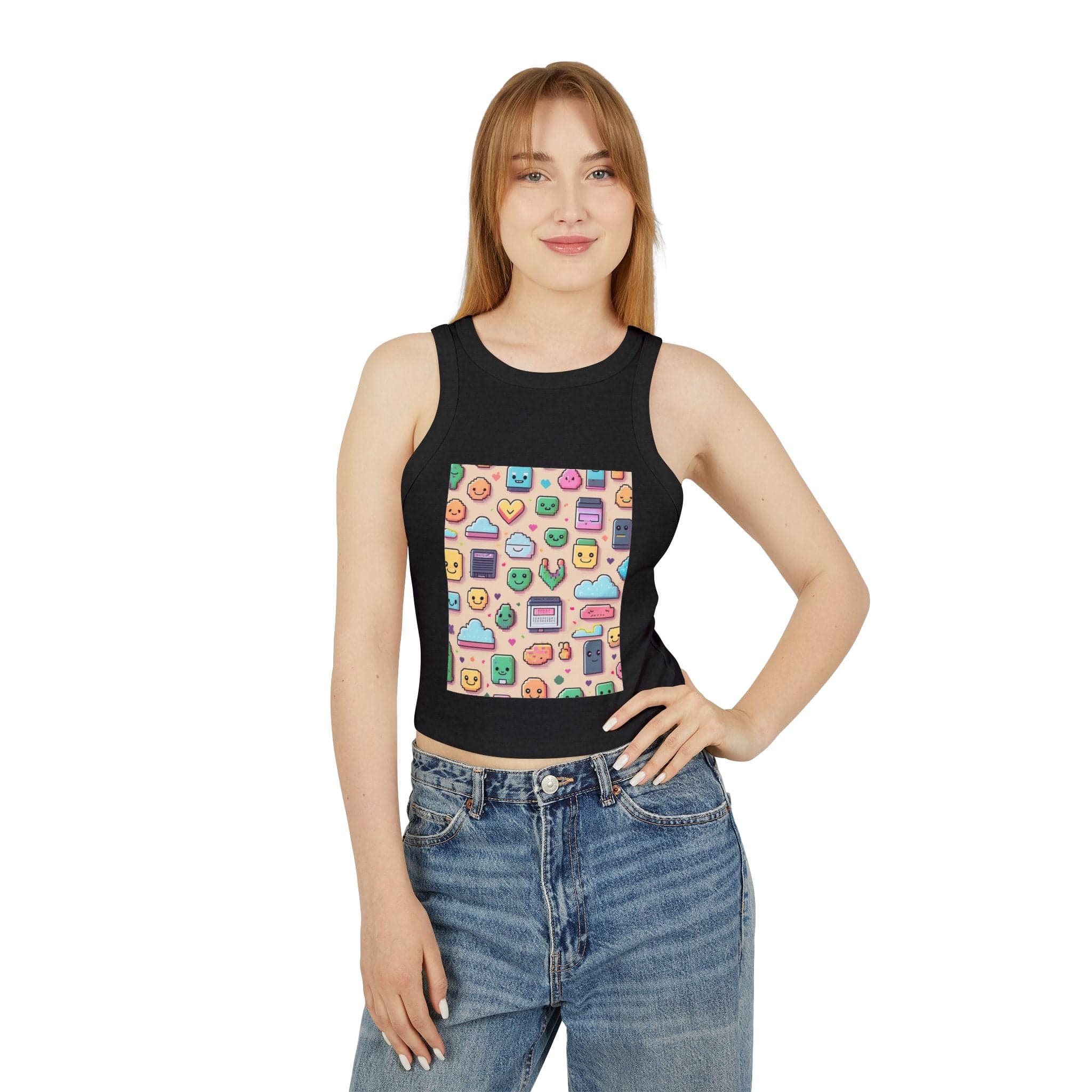 Pixel Party Ribbed Tank – Retro Gamer Crop Tank Top