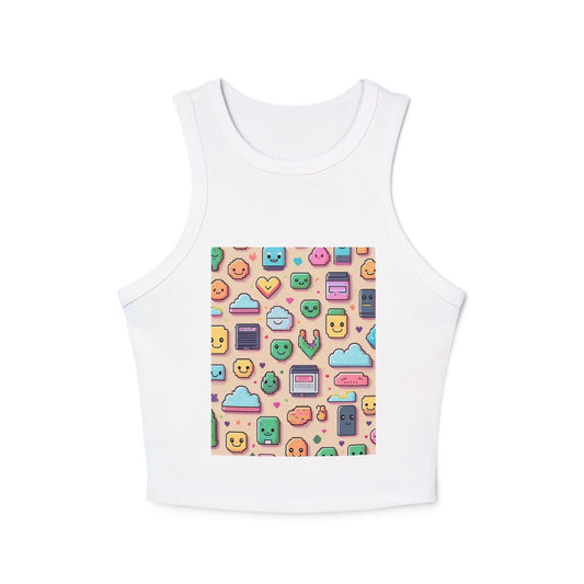 Pixel Party Ribbed Tank – Retro Gamer Crop Tank Top