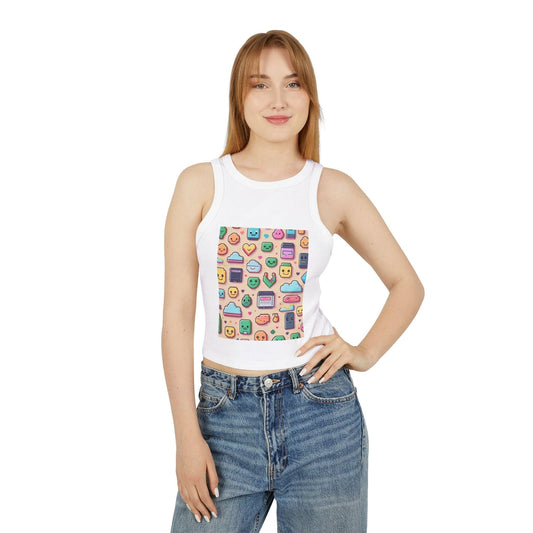 Pixel Party Ribbed Tank – Retro Gamer Crop Tank Top