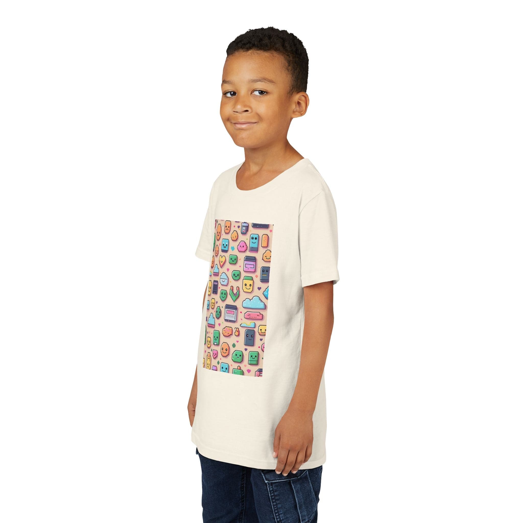 Pixel Party Young Boys Tee – Kawaii Techcore Fun - 8 Color Choices S / Natural Kids clothes