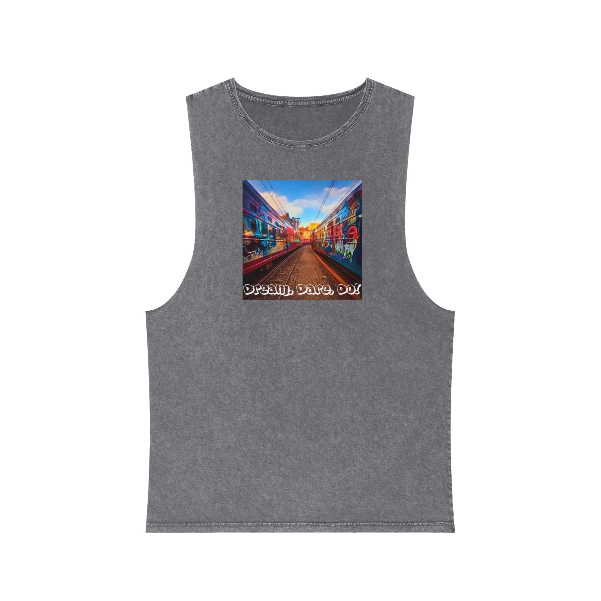 Retro Inspiration, Modern Motivation - Unisex Dual Print Stonewash Tank Top Ash Stone / S Tank Top