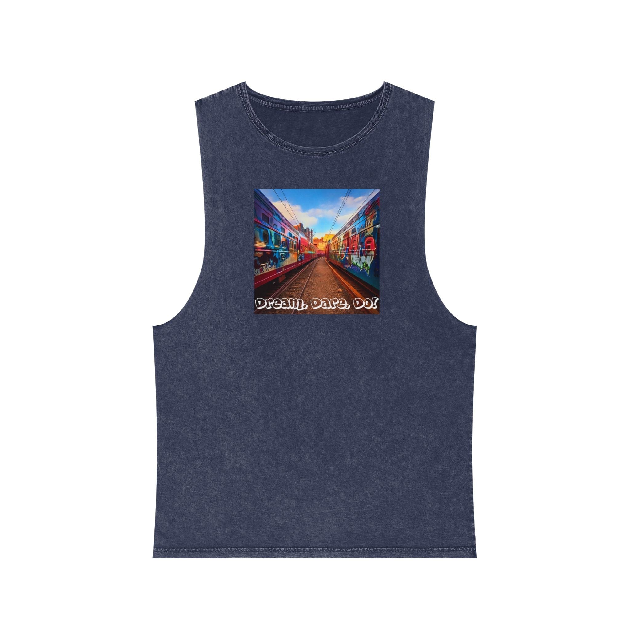 Retro Inspiration, Modern Motivation - Unisex Dual Print Stonewash Tank Top Blue Stone / XS Tank Top