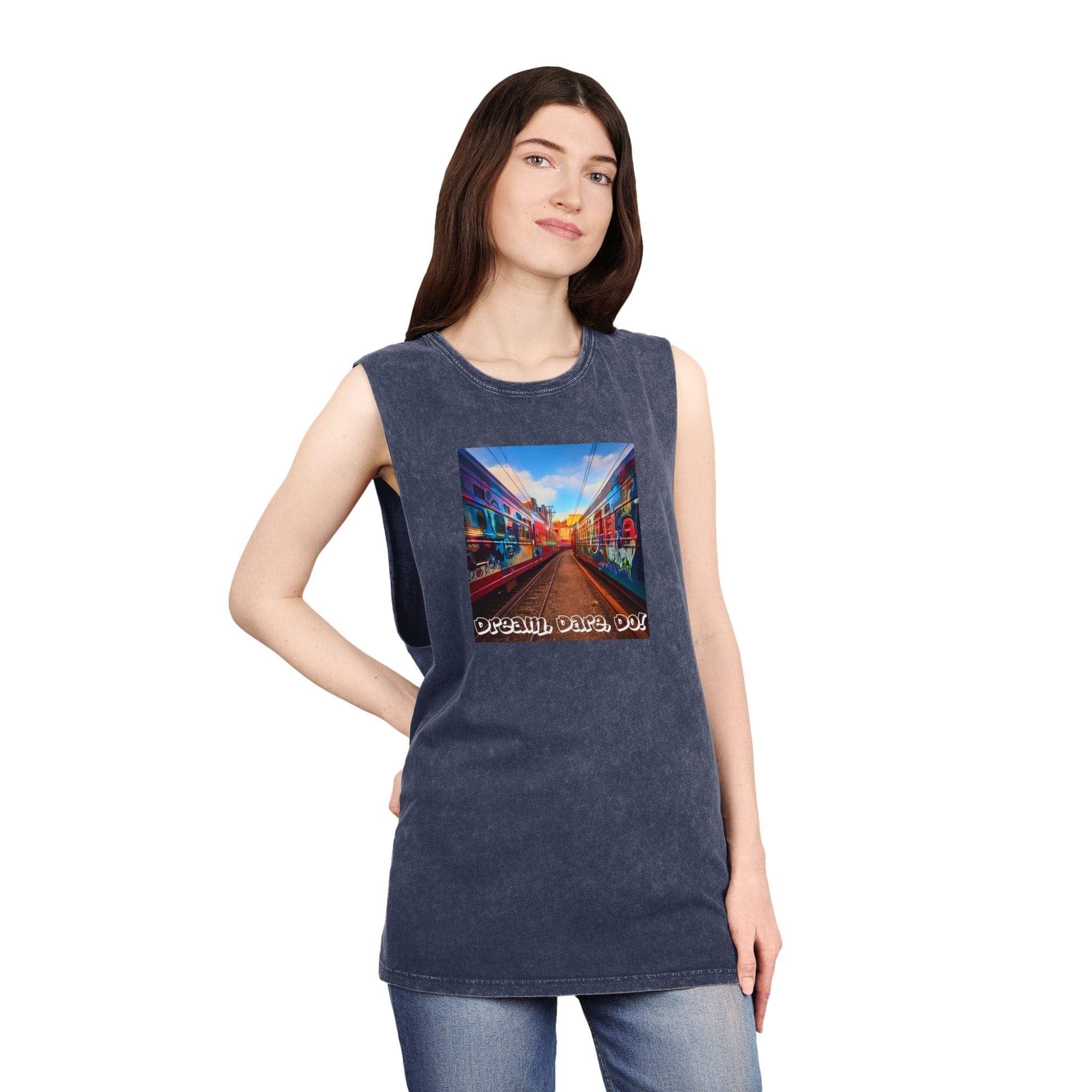 Retro Inspiration, Modern Motivation - Unisex Dual Print Stonewash Tank Top Tank Top
