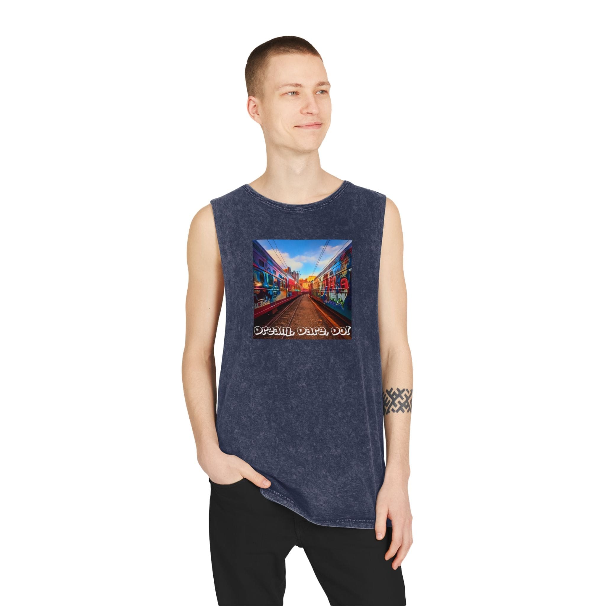 Retro Inspiration, Modern Motivation - Unisex Dual Print Stonewash Tank Top Tank Top