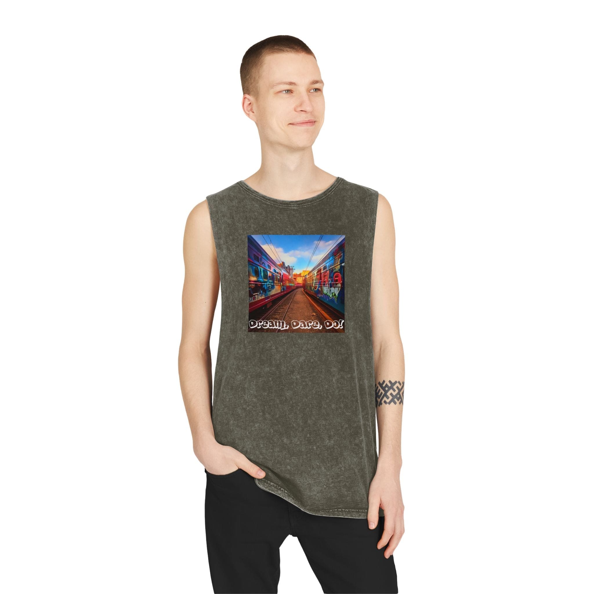 Retro Inspiration, Modern Motivation - Unisex Dual Print Stonewash Tank Top Tank Top