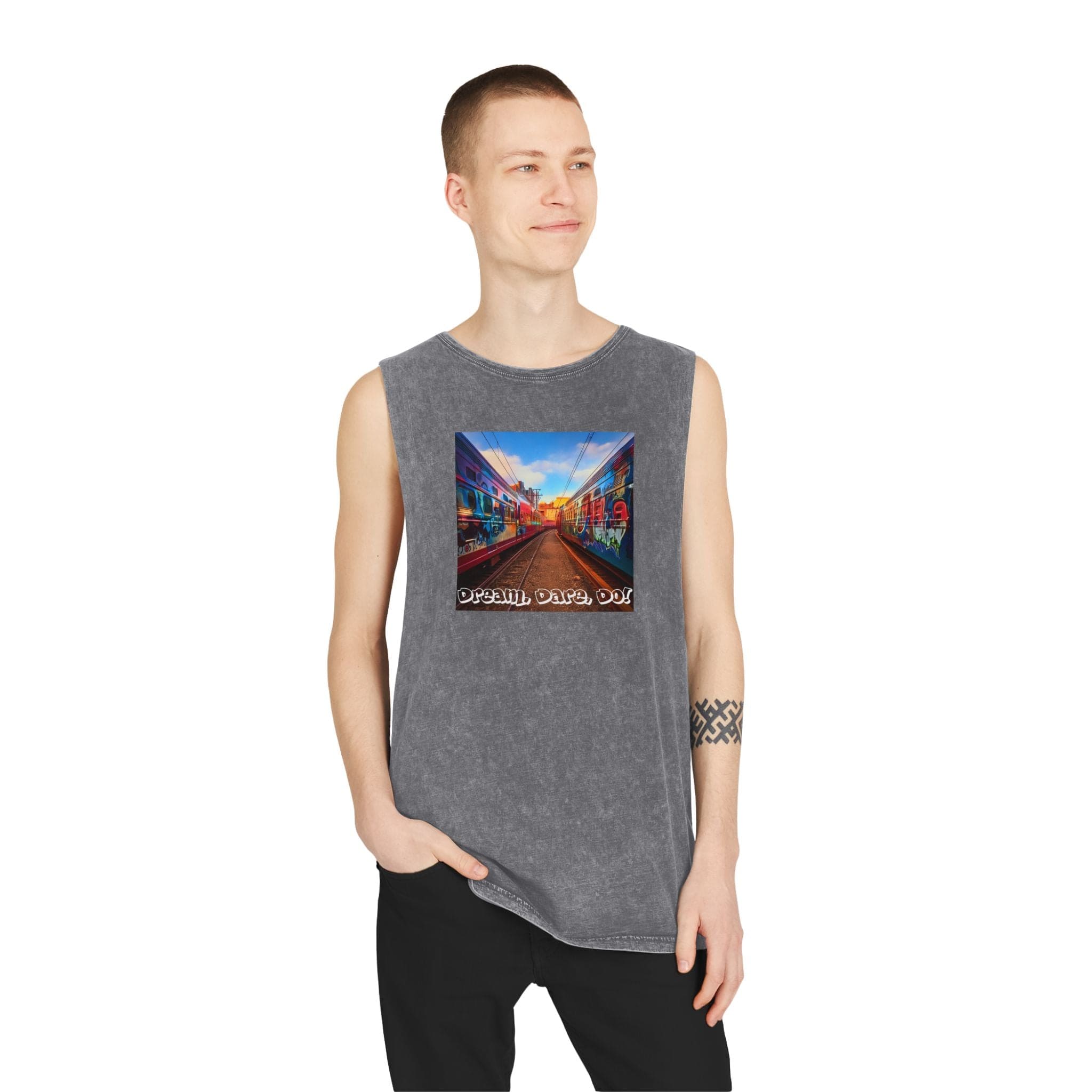 Retro Inspiration, Modern Motivation - Unisex Dual Print Stonewash Tank Top Tank Top