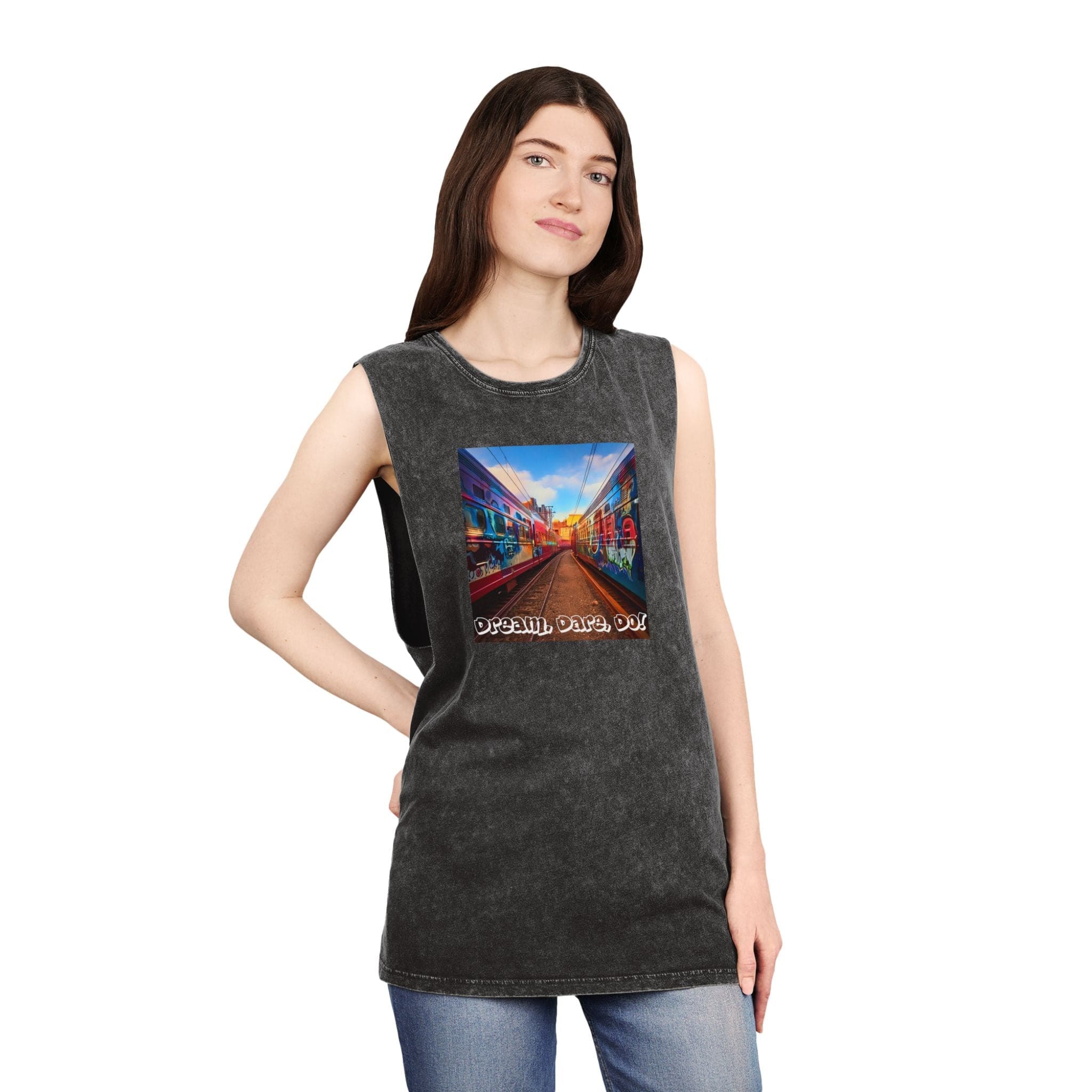 Retro Inspiration, Modern Motivation - Unisex Dual Print Stonewash Tank Top Tank Top