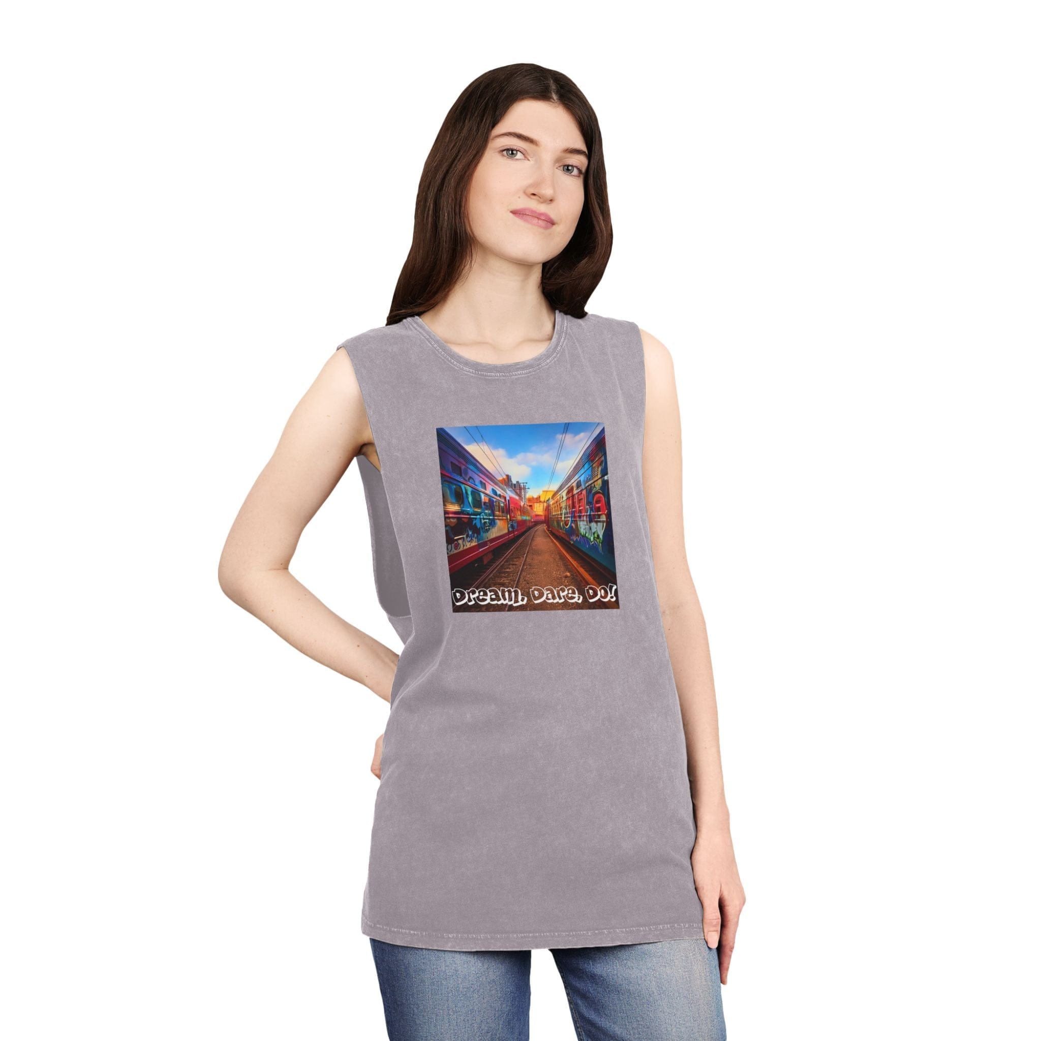Retro Inspiration, Modern Motivation - Unisex Dual Print Stonewash Tank Top Tank Top