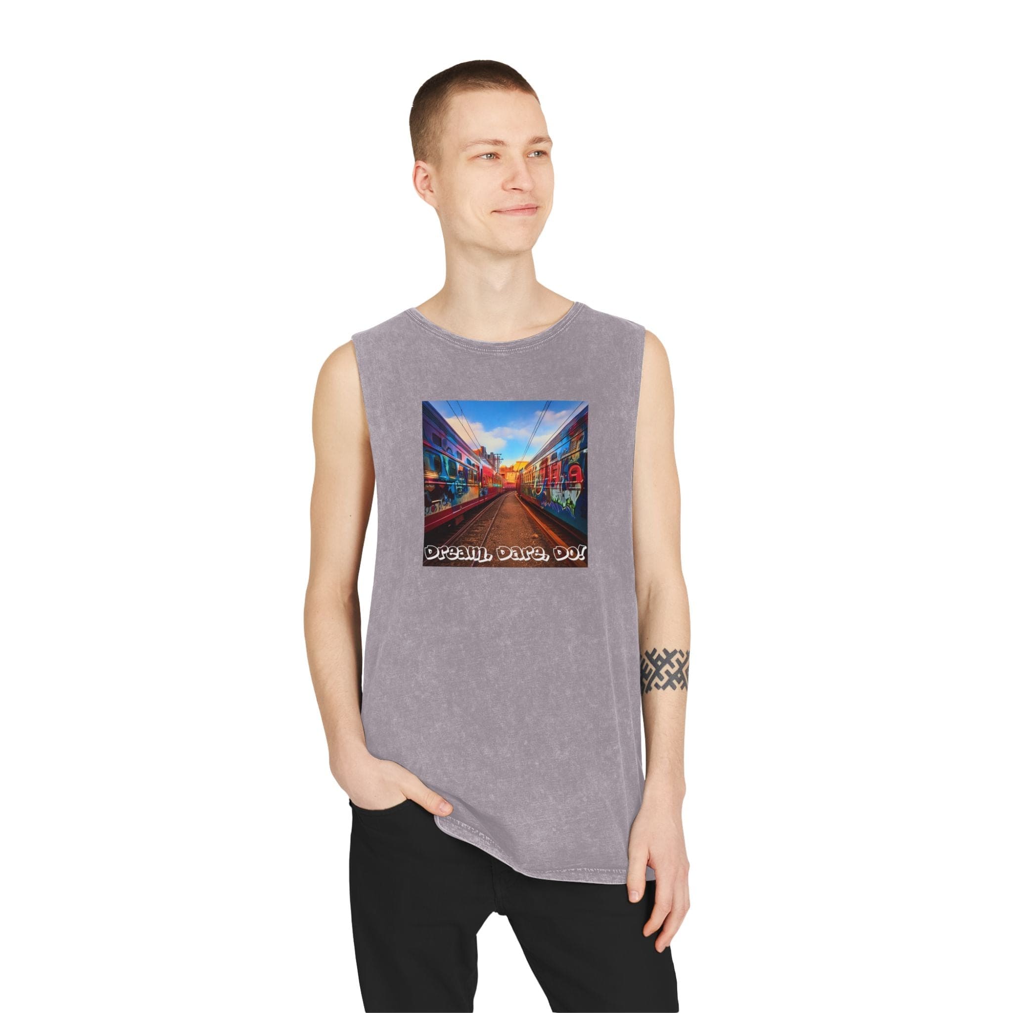 Retro Inspiration, Modern Motivation - Unisex Dual Print Stonewash Tank Top Tank Top