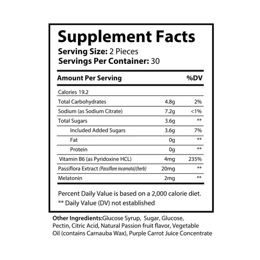 Sleep Well Gummies (60 Gummies) Clear bottle + black cap / Multiple Fruits / 60 Gummies Food Supplements