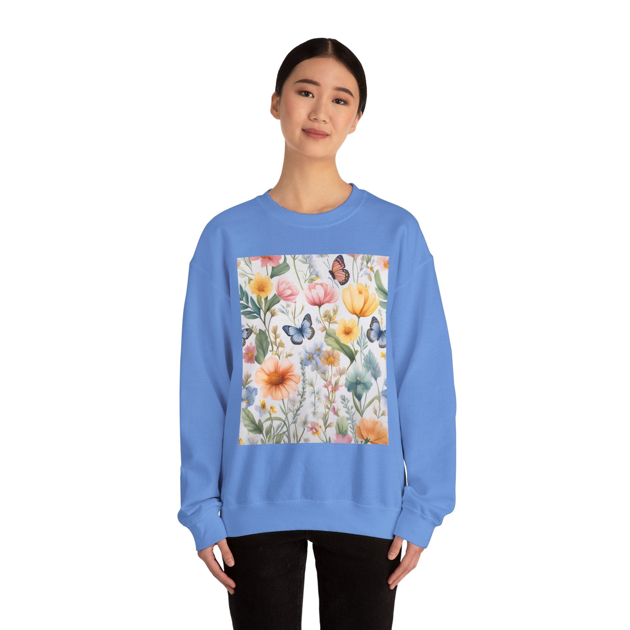 Spring Bloom Crewneck Heavy Blend™ – Floral Serenity Edition 🌸🦋 Carolina Blue / S Sweatshirt