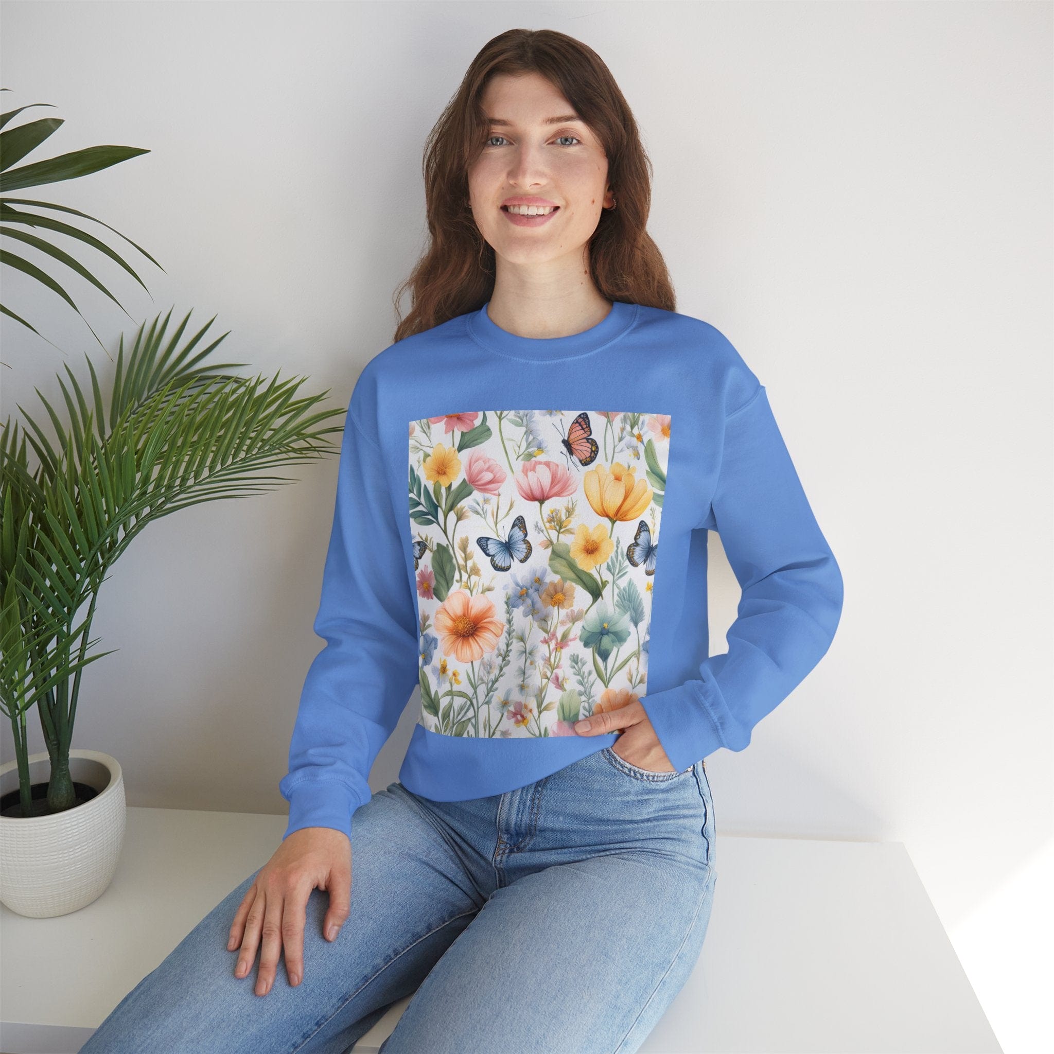 Spring Bloom Crewneck Heavy Blend™ – Floral Serenity Edition 🌸🦋 Sweatshirt