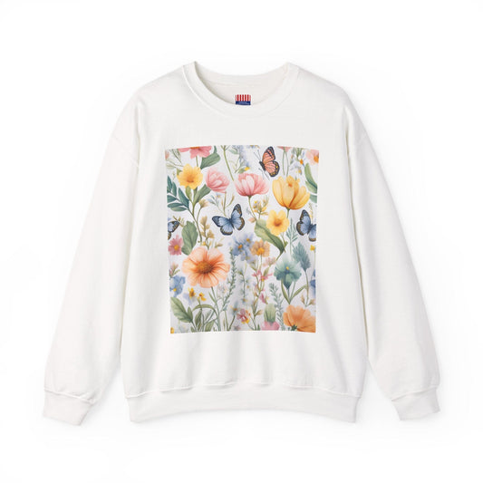 Spring Bloom Crewneck Heavy Blend™ – Floral Serenity Edition 🌸🦋 Sweatshirt