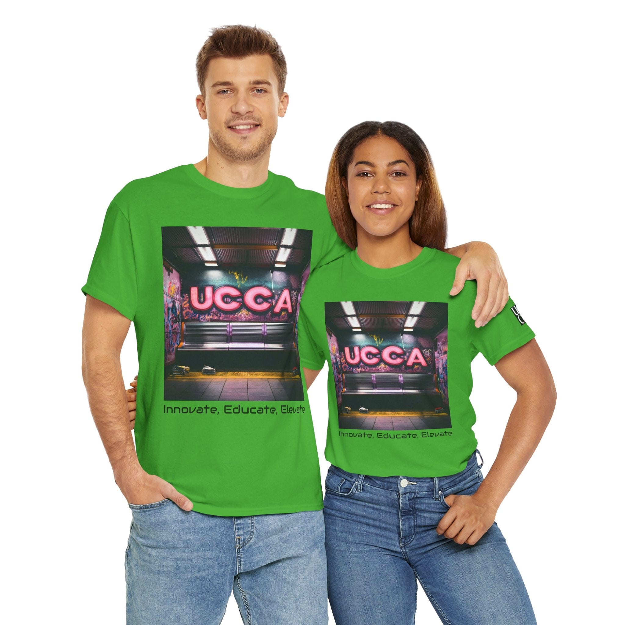 Step Back in Style: Retro Vibes, Modern Threads with a UCCA Edge - Unisex Heavy Cotton Tee Electric Green / S T-Shirt
