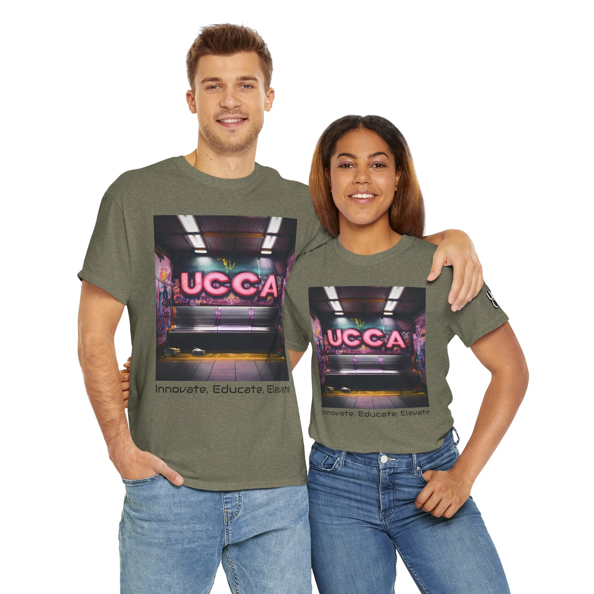 Step Back in Style: Retro Vibes, Modern Threads with a UCCA Edge - Unisex Heavy Cotton Tee Heather Military Green / S T-Shirt