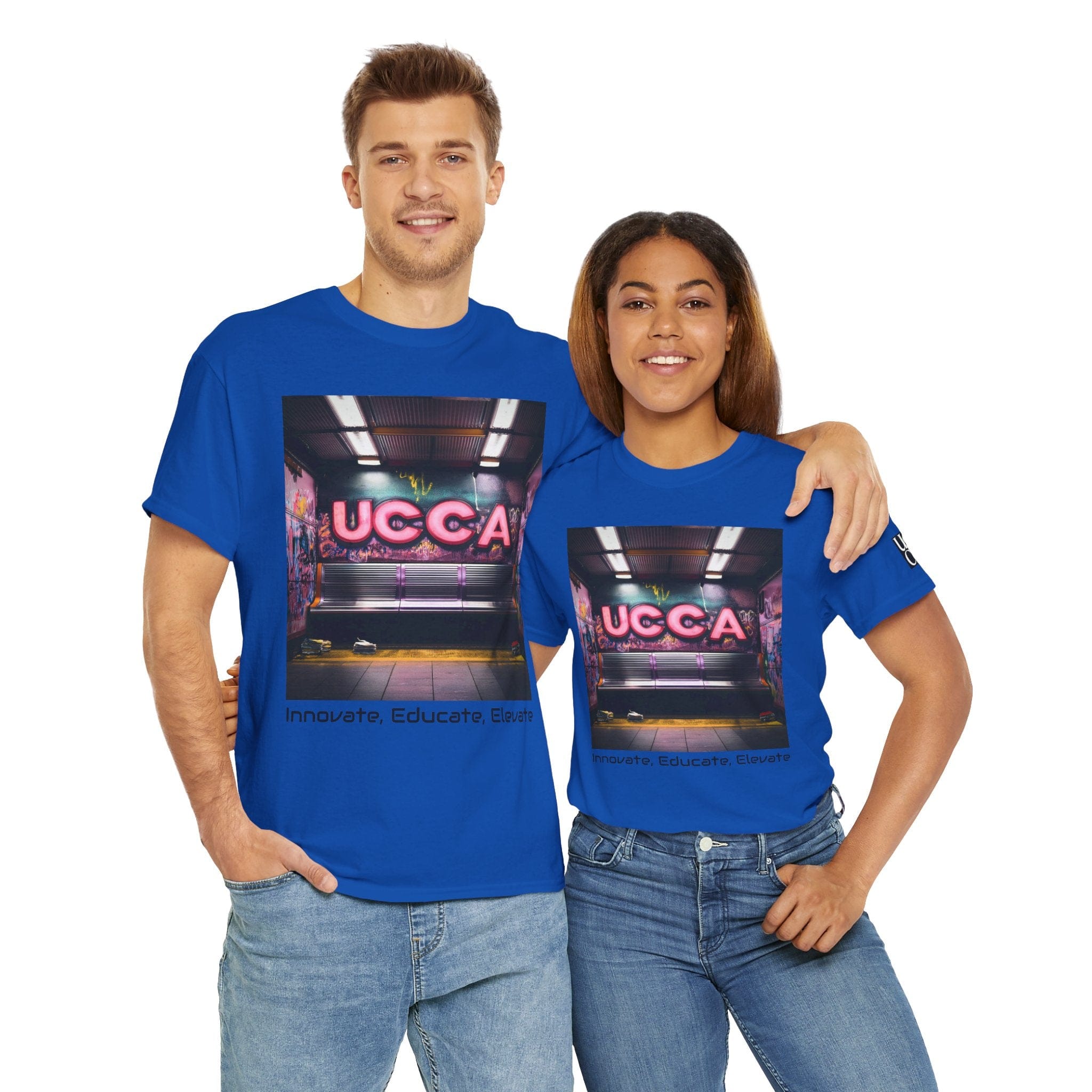 Step Back in Style: Retro Vibes, Modern Threads with a UCCA Edge - Unisex Heavy Cotton Tee Neon Blue / S T-Shirt