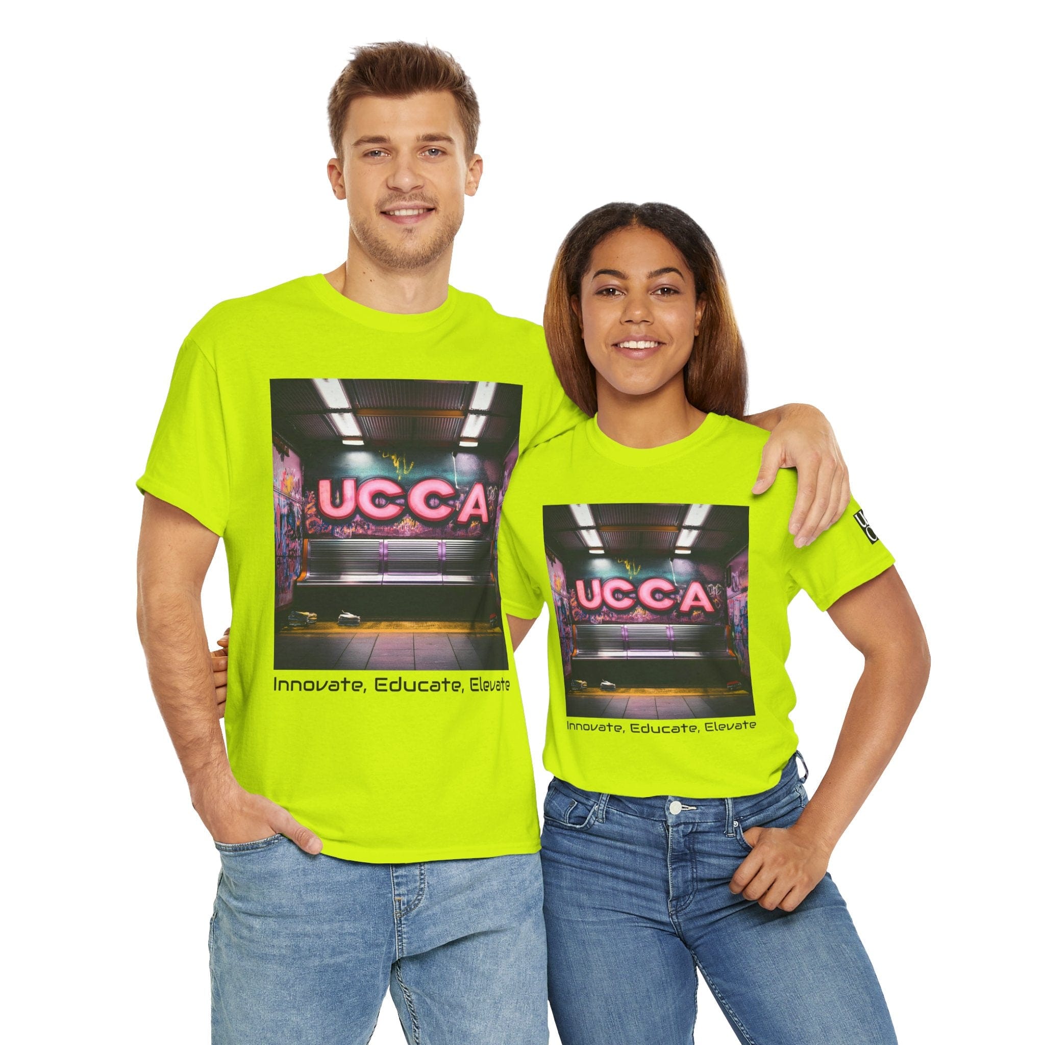 Step Back in Style: Retro Vibes, Modern Threads with a UCCA Edge - Unisex Heavy Cotton Tee Safety Green / S T-Shirt